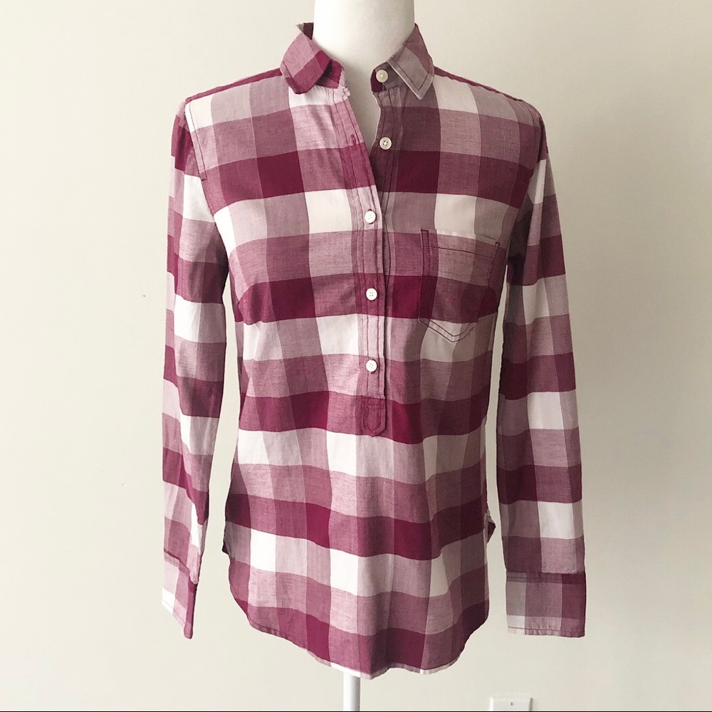 J.Crew Factory | Berry Gingham Popover Shirt *NWT*